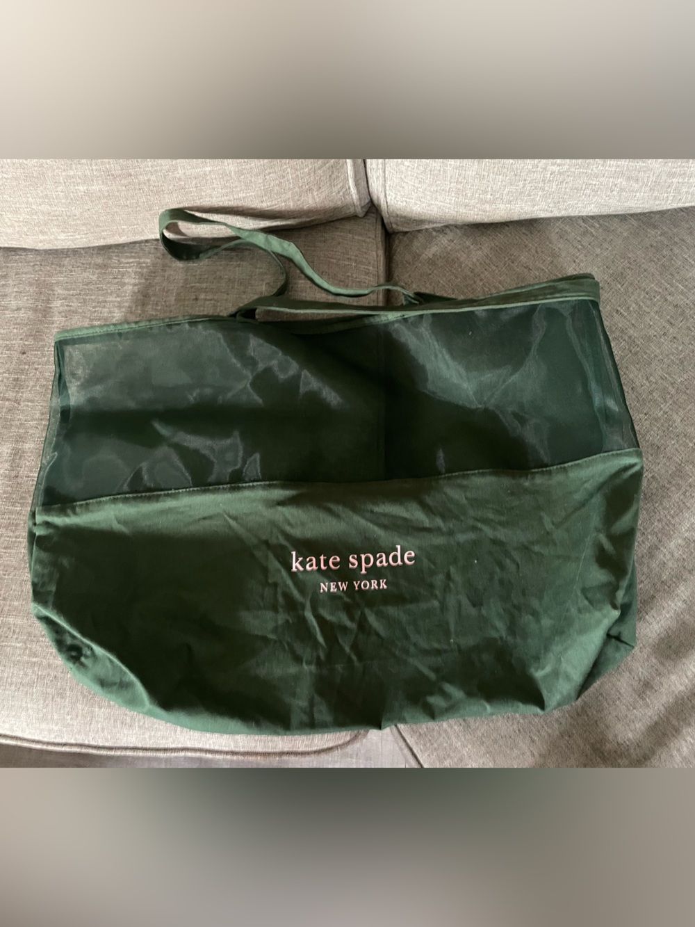 Kate Spade New York X-large Dark green Mesh Shopper travel Tote 25”x 15” w Logo